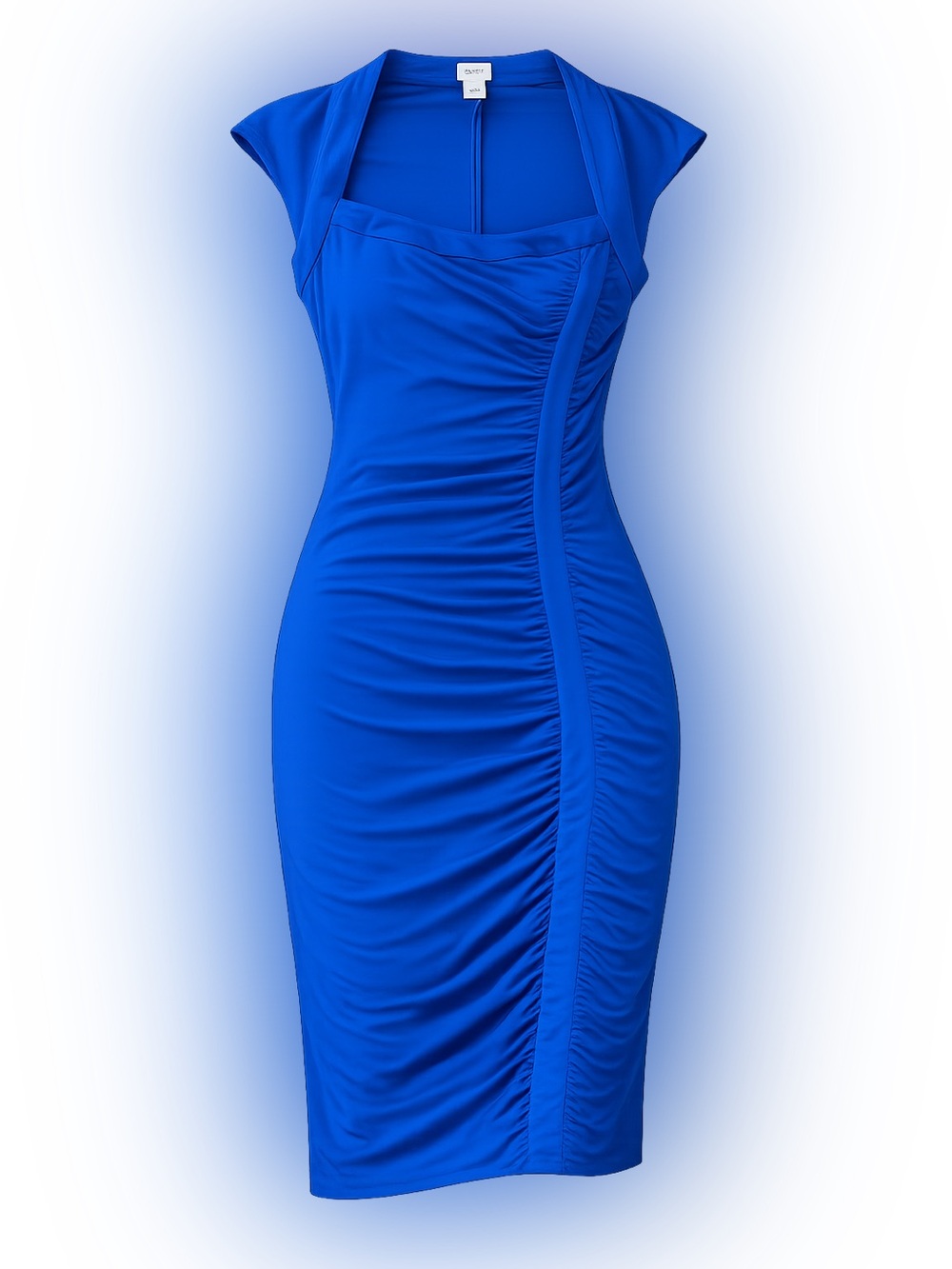 Cache Royal Blue Ruched Cap-Sleeve Bodycon Midi Dress